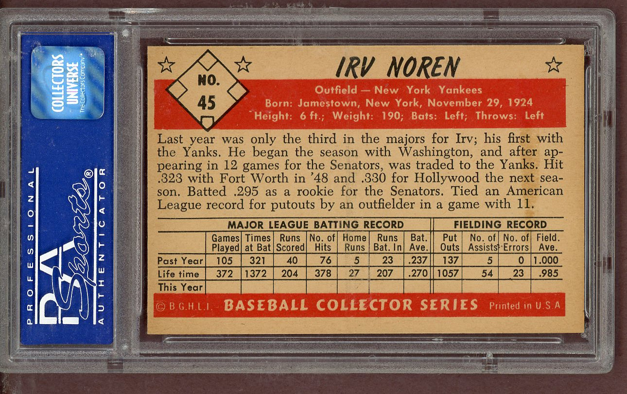 1953 Bowman B&W Baseball #045 Irv Noren Yankees PSA 7 NM 563757