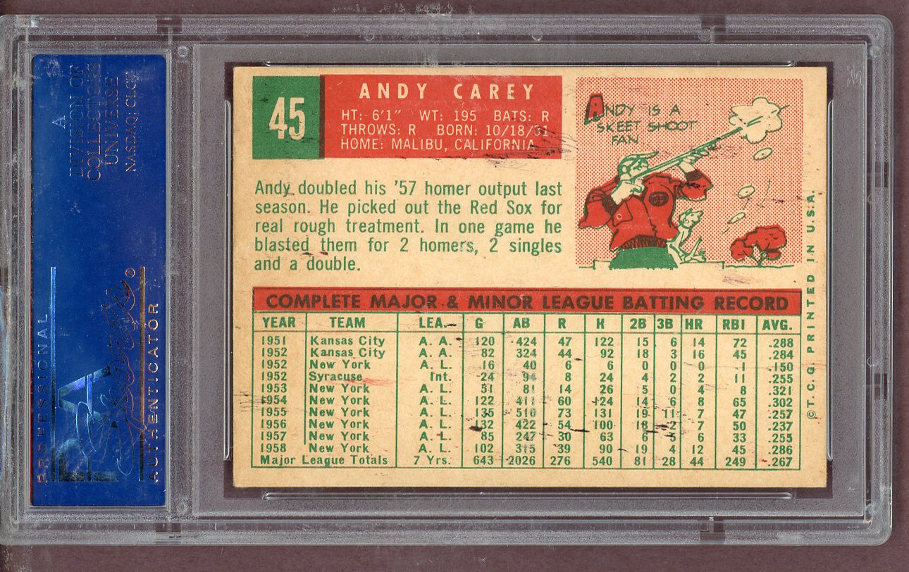 1959 Topps Baseball # 45 Andy Carey Yankees PSA 6 EX-MT 563793