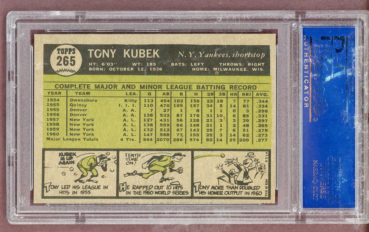 1961 Topps Baseball #265 Tony Kubek Yankees PSA 7 NM 563794