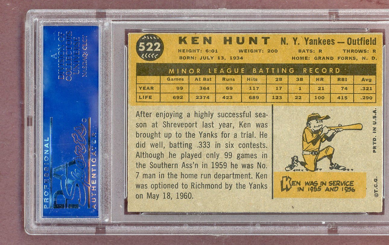 1960 Topps Baseball #522 Ken Hunt Yankees PSA 6 EX-MT 563796