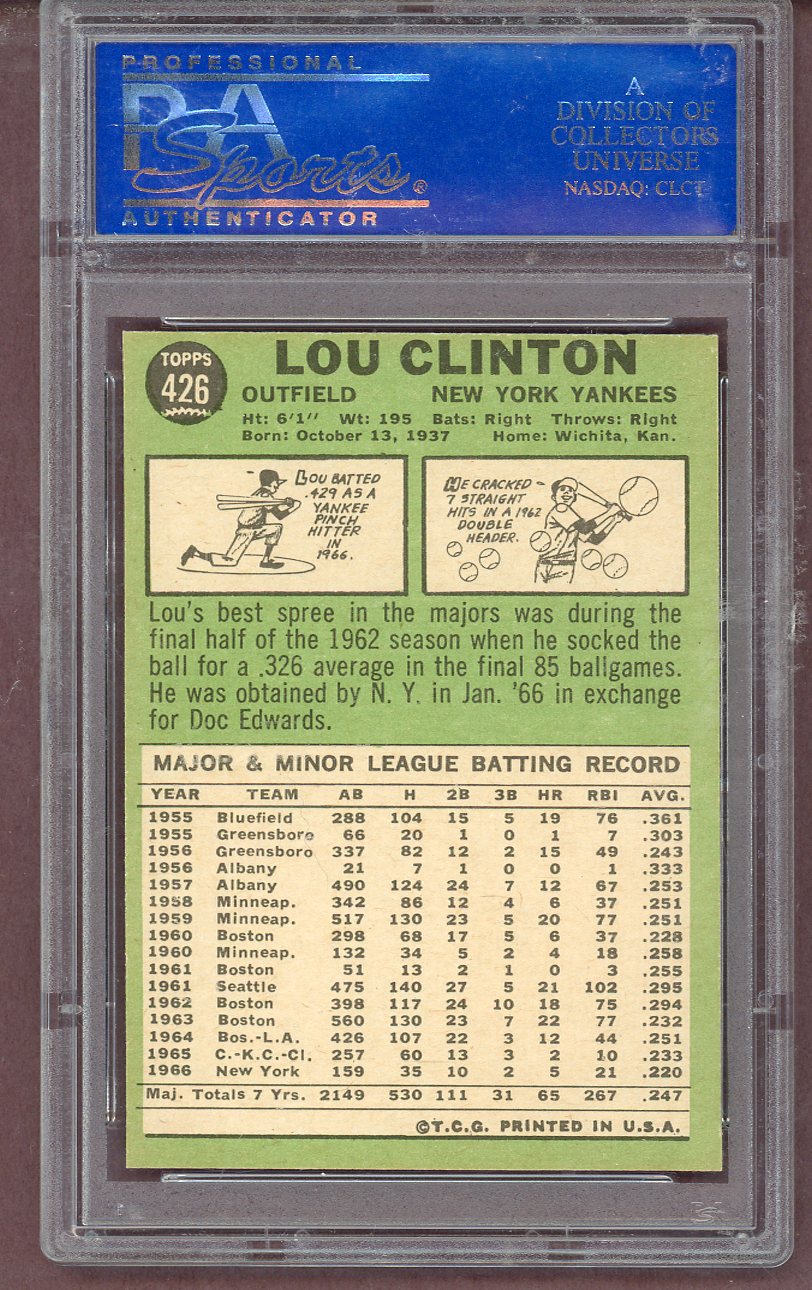 1967 Topps Baseball #426 Lou Clinton Yankees PSA 9 MINT oc 563805