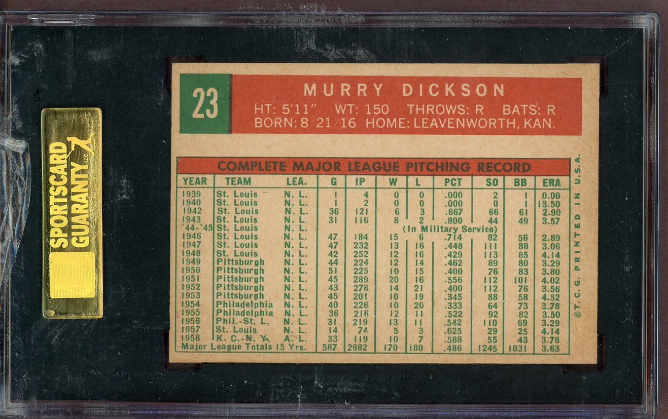1959 Topps Baseball # 23 Murry Dickson Yankees SGC 7 NM 563813