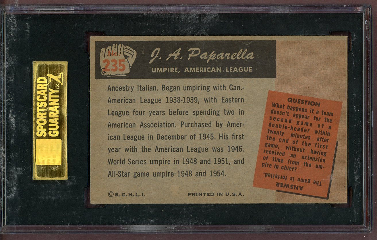 1955 Bowman Baseball #235 J.A. Paparella Umpire SGC 7 NM 563814
