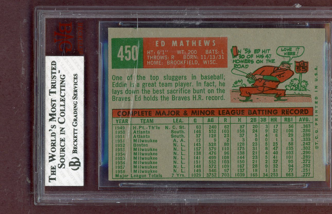 1959 Topps Baseball #450 Eddie Mathews Braves BVG 5 EX 563818