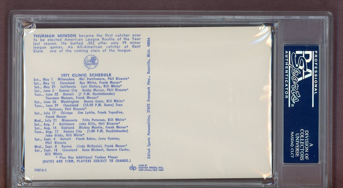 1971 Yankees Clinic Postcard Thurman Munson Yankees PSA 8 NM/MT 563916