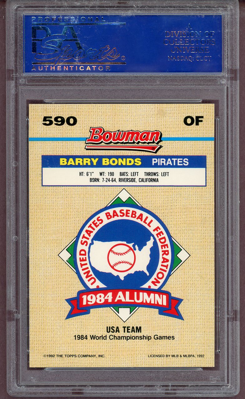 1992 BOWMAN #590 BARRY BONDS FOIL PIRATES PSA 8 NM-MT 563982