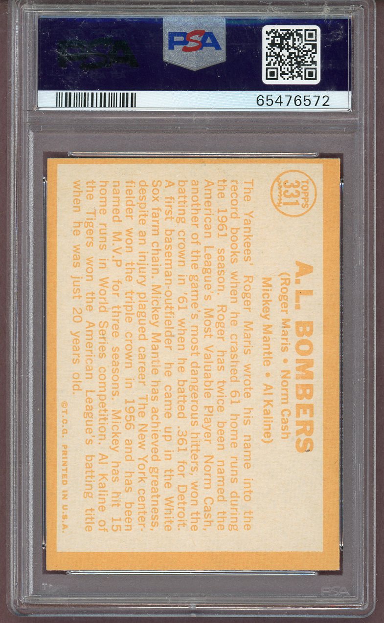 1964 TOPPS #331 A.L. BOMBERS MARIS/CASH/MANTLE/KALINE PSA 5 EX 563985