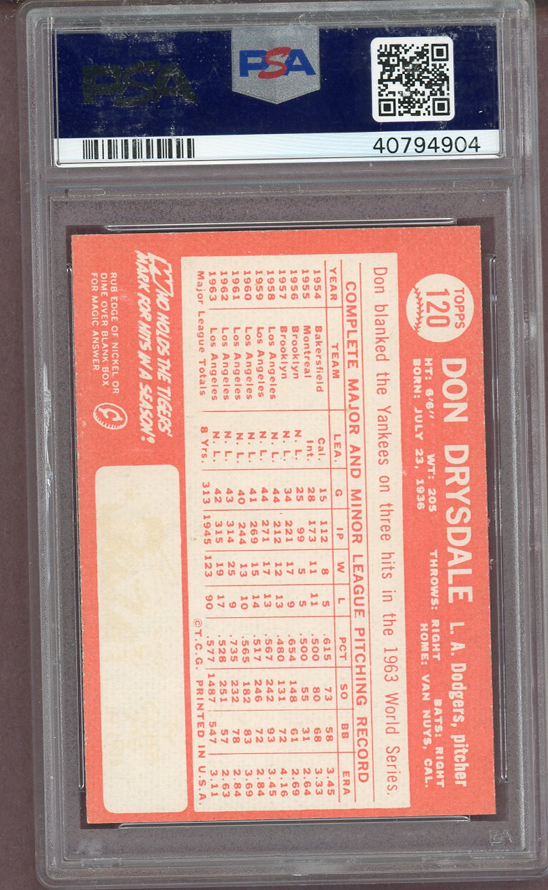 1964 TOPPS #120 DON DRYSDALE DODGERS PSA 6 EX-MT 563986
