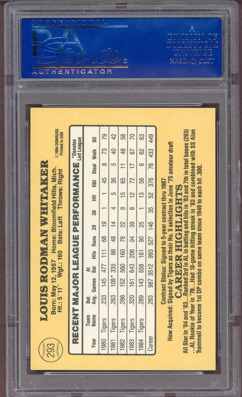 1985 DONRUSS #293 LOU WHITAKER TIGERS PSA 9 MINT 563991