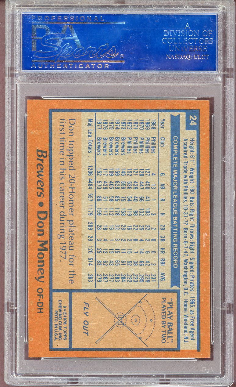 1978 TOPPS #024 DON MONEY BREWERS PSA 9 MINT 563993