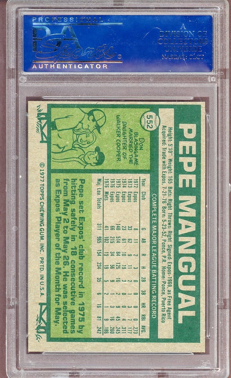 1977 TOPPS #552 PEPE MANGUAL METS PSA 9 MINT 563996