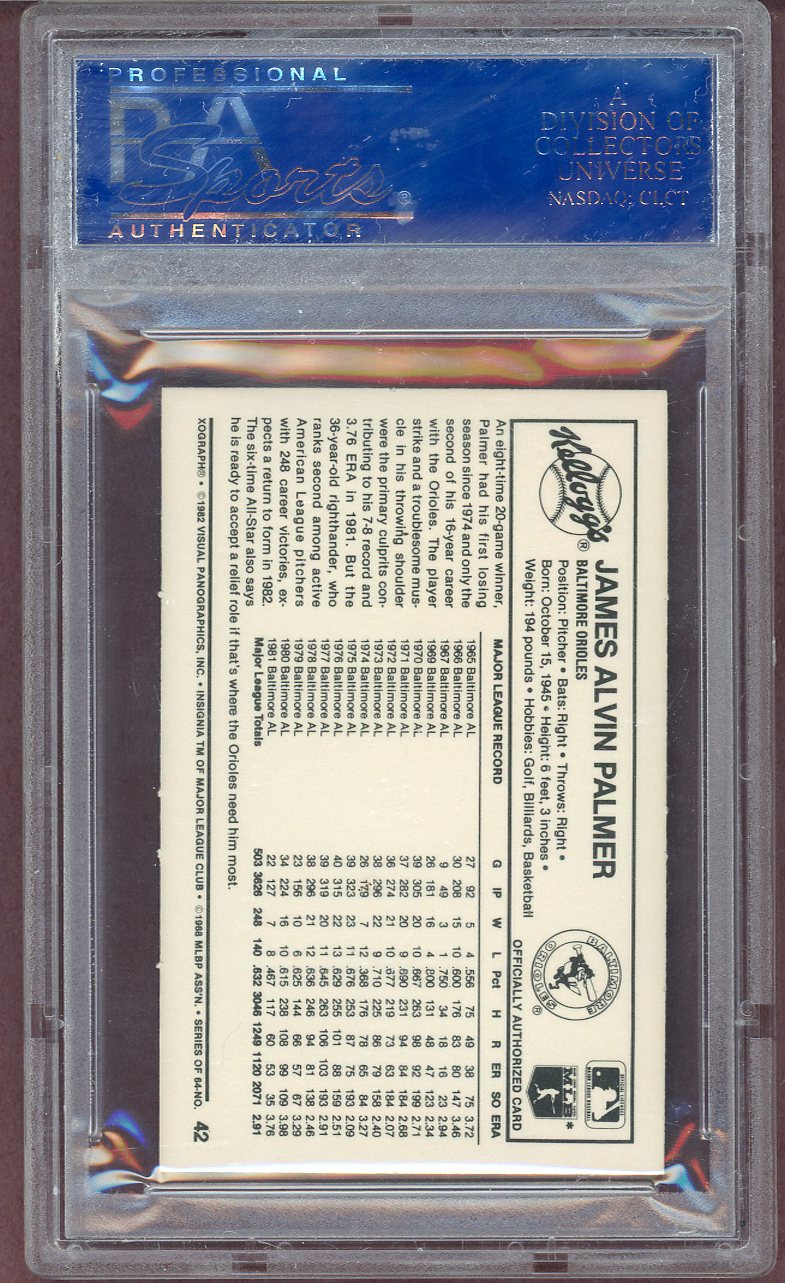 1982 Kelloggs #042 Jim Palmer Orioles PSA 9 MINT 564031