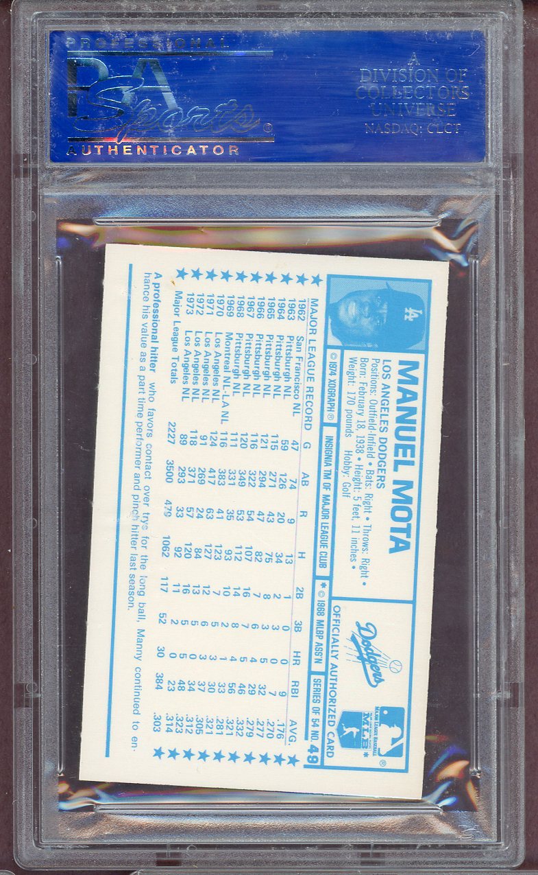 1974 Kelloggs Baseball #049 Manny Mota Dodgers PSA 9 MINT 564038