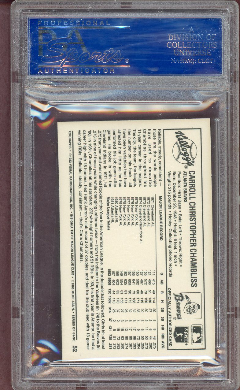 1982 Kelloggs #052 Chris Chambliss Braves PSA 9 MINT 564040