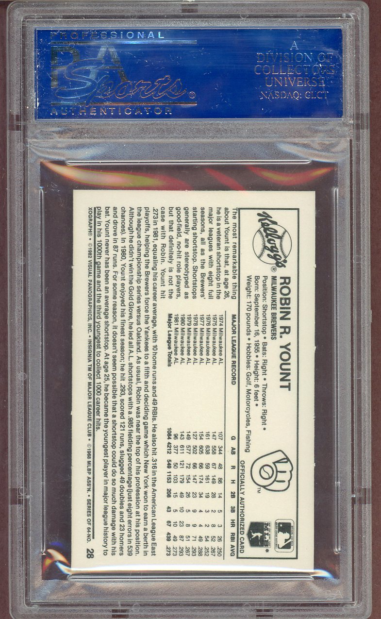 1982 Kelloggs #028 Robin Yount Brewers PSA 9 MINT 564044