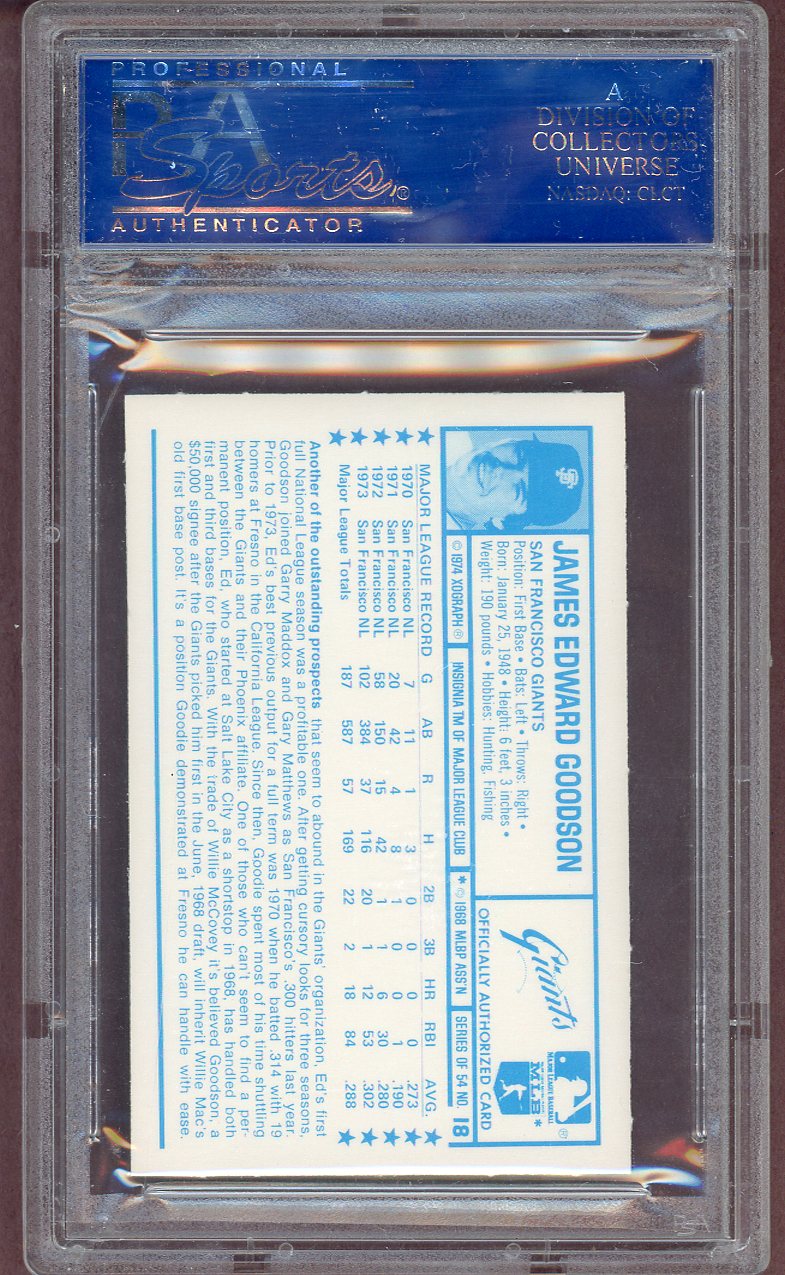 1974 Kelloggs Baseball #018 Ed Goodson Giants PSA 9 MINT 564048