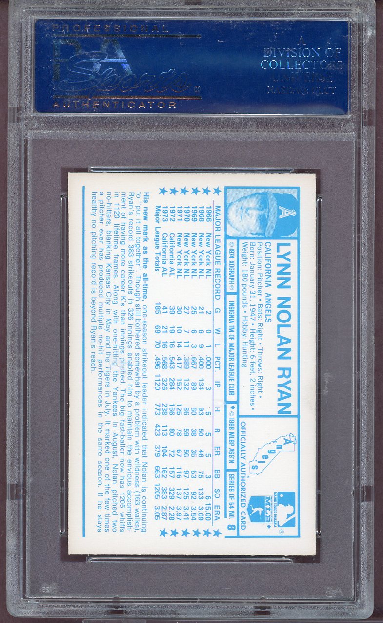 1974 KELLOGG'S #008 NOLAN RYAN ANGELS PSA 9 MINT 564049