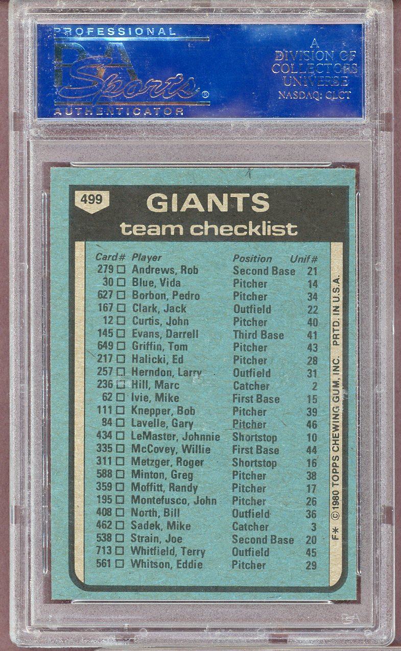 1980 TOPPS #499 GIANTS TEAM PSA 8 NM-MT 564061