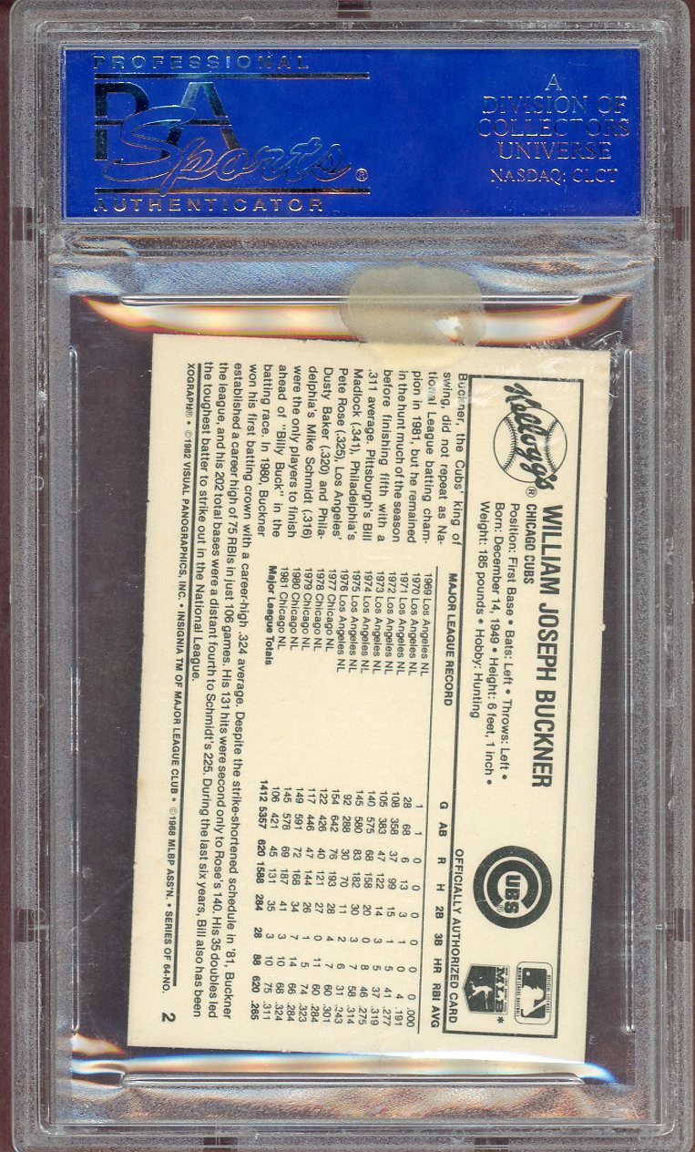 1982 KELLOGG'S #002 BILL BUCKNER CUBS PSA 9 MINT 564080
