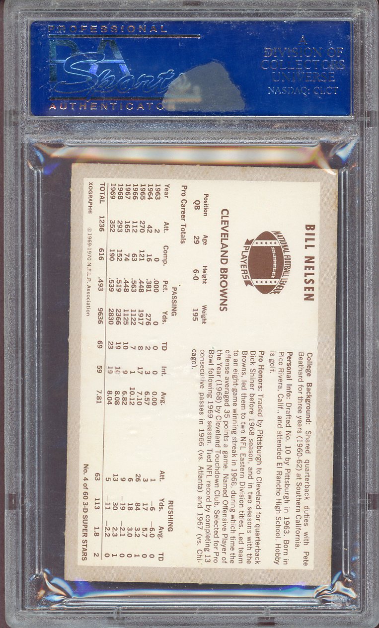 1970 KELLOGG'S #004 BILL NELSEN BROWNS PSA 9 MINT 564081