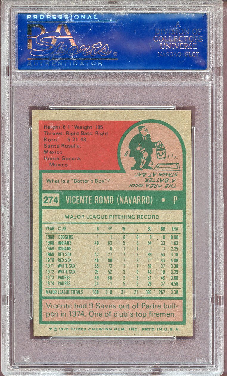 1975 TOPPS MINI #274 VICENTE ROMO PADRES PSA 8 NM-MT 564094
