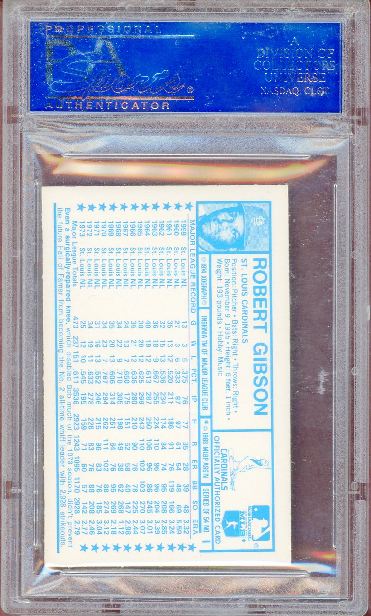 1974 KELLOGG'S #001 BOB GIBSON CARDINALS PSA 9 MINT 564117