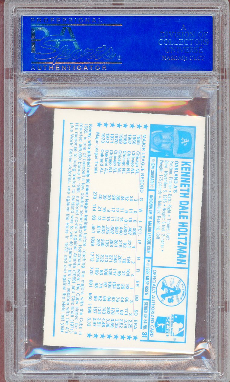 1974 KELLOGG'S #031 KEN HOLTZMAN A'S PSA 10 GEM MT 564120