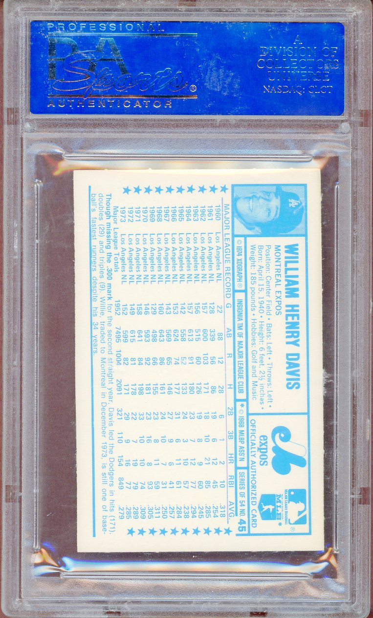 1974 KELLOGG'S #045 WILLIE DAVIS DODGERS PSA 9 MINT 564121
