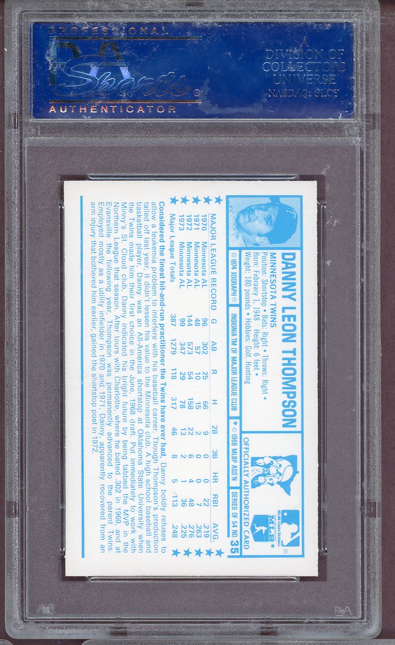 1974 Kelloggs Baseball #035 Danny Thompson Twins PSA 10 GEM MINT 564142