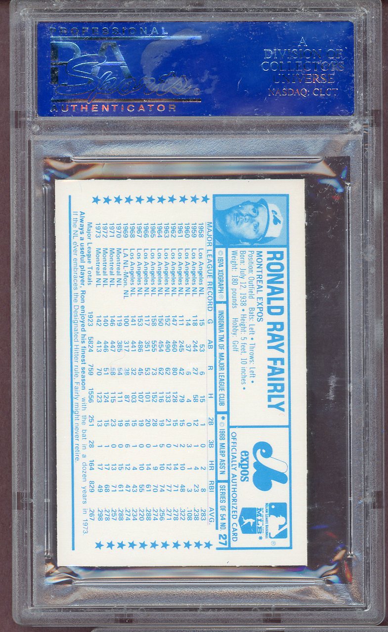 1974 Kelloggs Baseball #027 Ron Fairly Expos PSA 9 MINT 564145