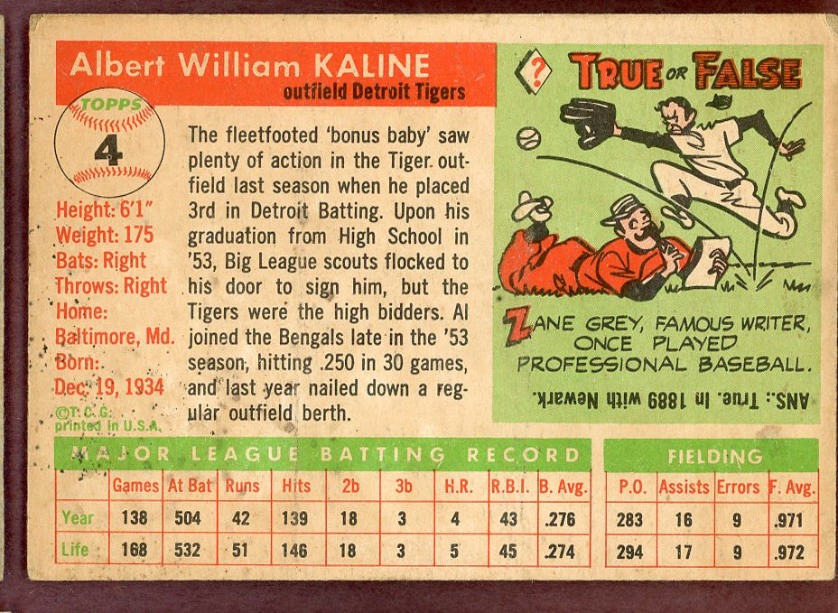 1955 Topps Baseball # 4 Al Kaline Tigers VG-EX 564316