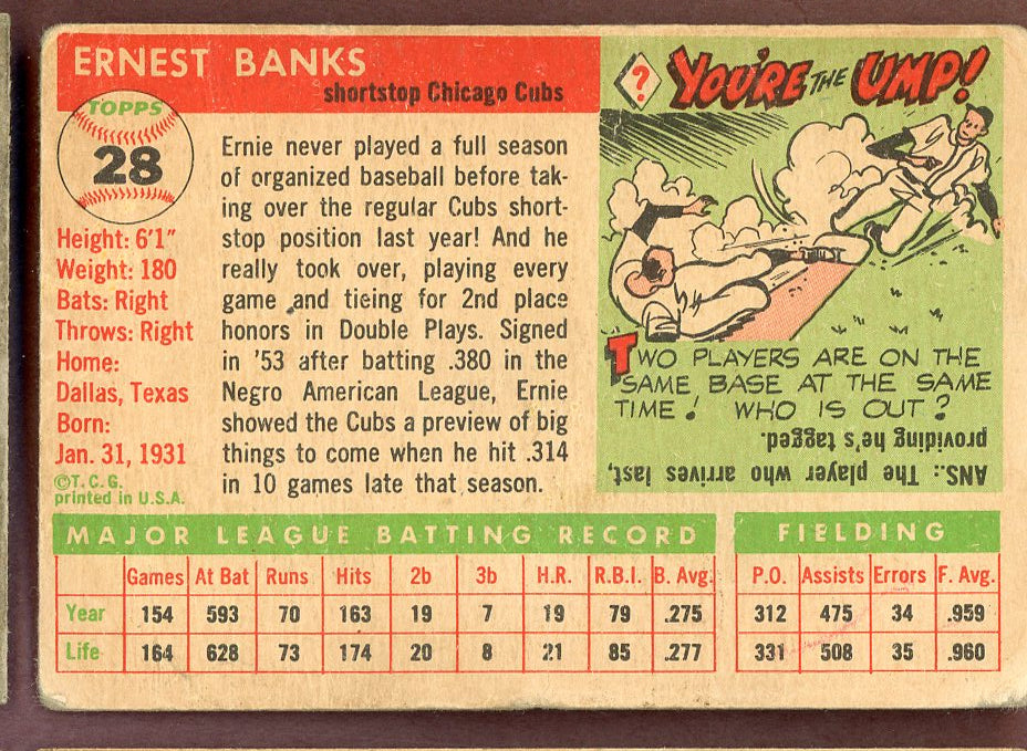 1955 Topps Baseball # 28 Ernie Banks Cubs Fair 564317