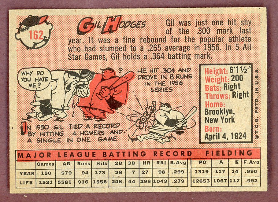 1958 Topps Baseball #162 Gil Hodges Dodgers EX-MT 564480