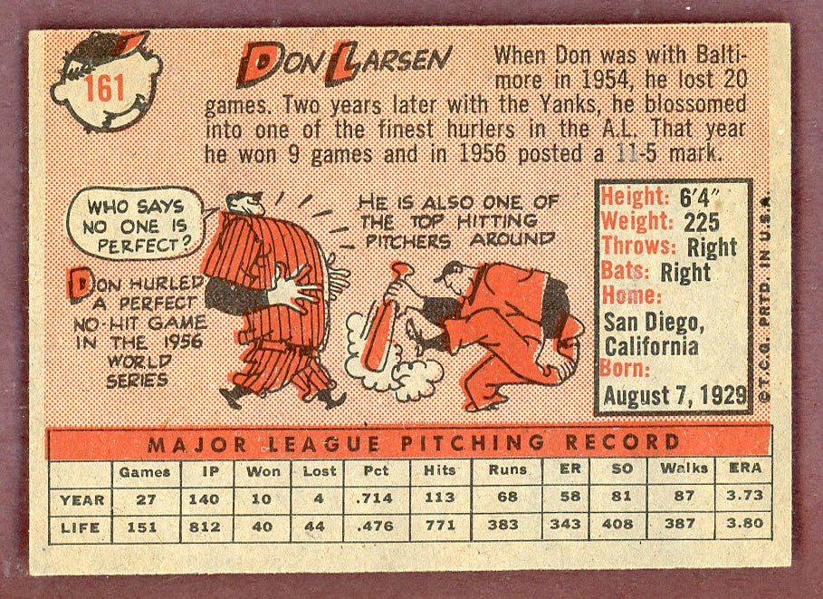 1958 Topps Baseball #161 Don Larsen Yankees EX+/EX-MT 564486