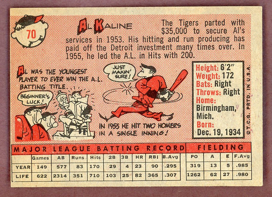 1958 Topps Baseball #070 Al Kaline Tigers EX-MT 564489