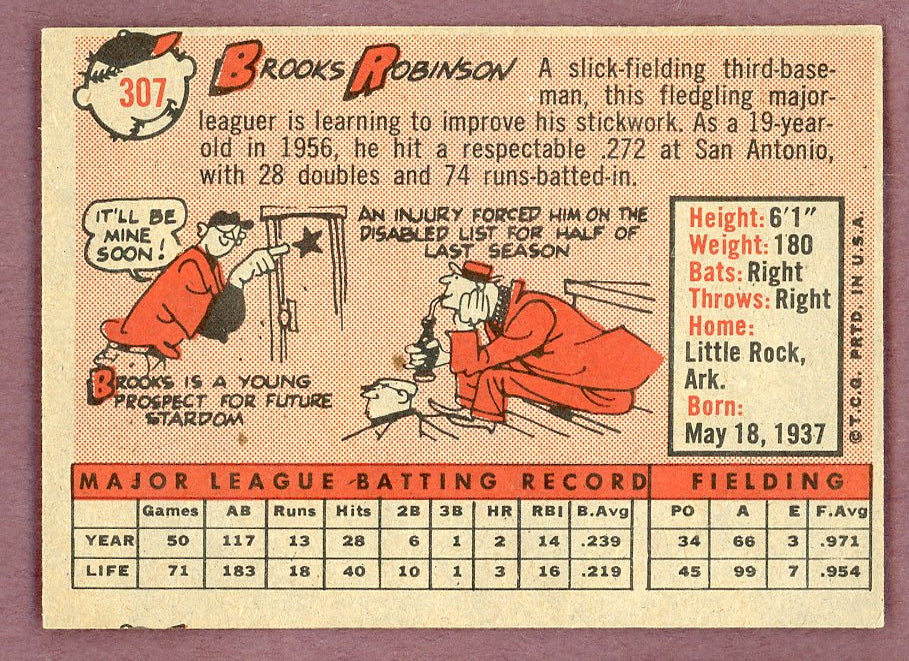 1958 Topps Baseball #307 Brooks Robinson Orioles VG-EX 564490