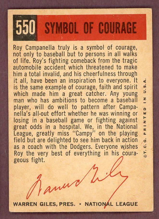 1959 Topps Baseball #550 Roy Campanella Dodgers VG-EX 564499