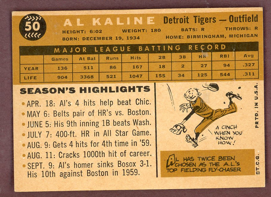 1960 Topps Baseball #050 Al Kaline Tigers EX-MT 564504