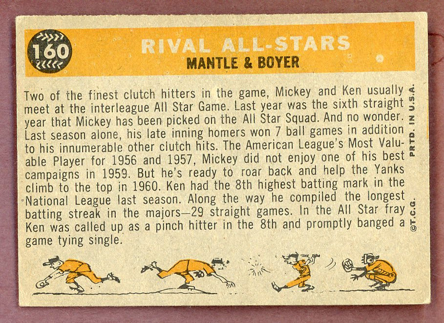 1960 Topps Baseball #160 Mickey Mantle Ken Boyer VG-EX 564512