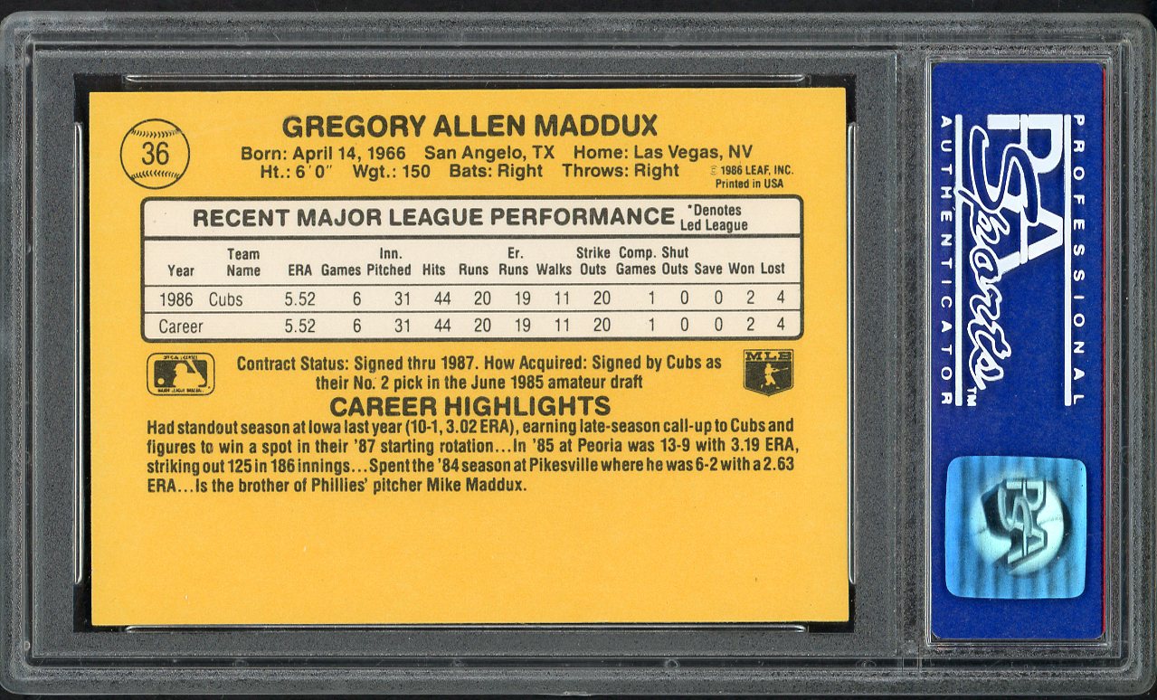 1987 Donruss #036 Greg Maddux Cubs PSA 9 MINT 564595