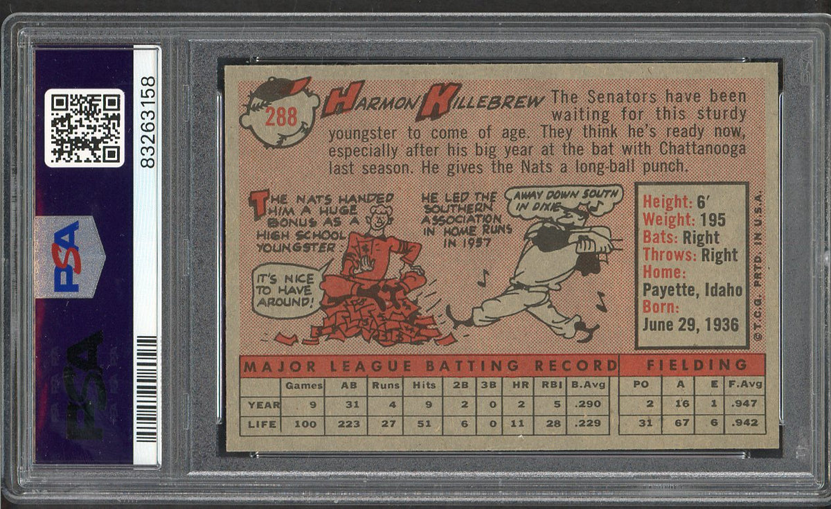 1958 Topps Baseball #288 Harmon Killebrew Senators PSA 6 EX-MT 564650