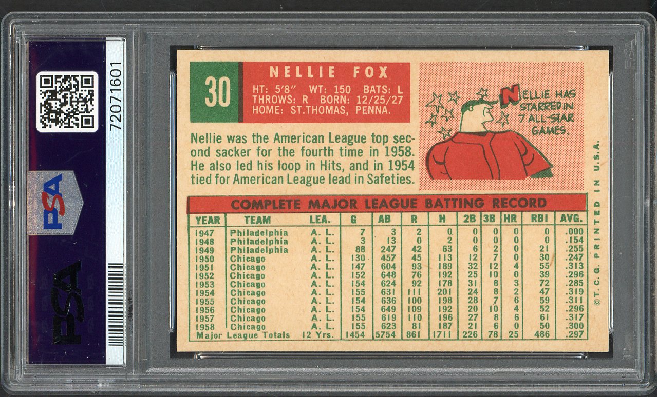 1959 Topps Baseball #030 Nellie Fox White Sox PSA 7 NM 564652
