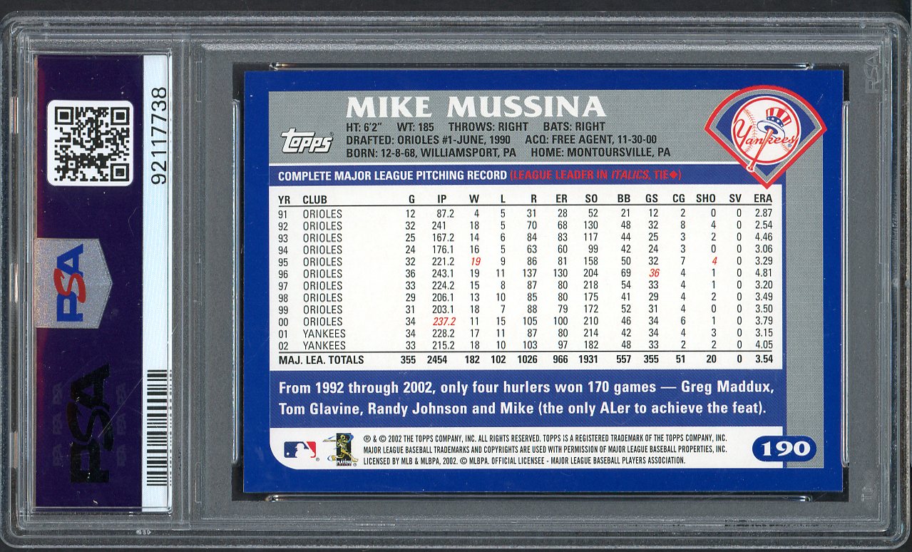 2003 Topps #190 Mike Mussina Yankees PSA 9 MINT 564739