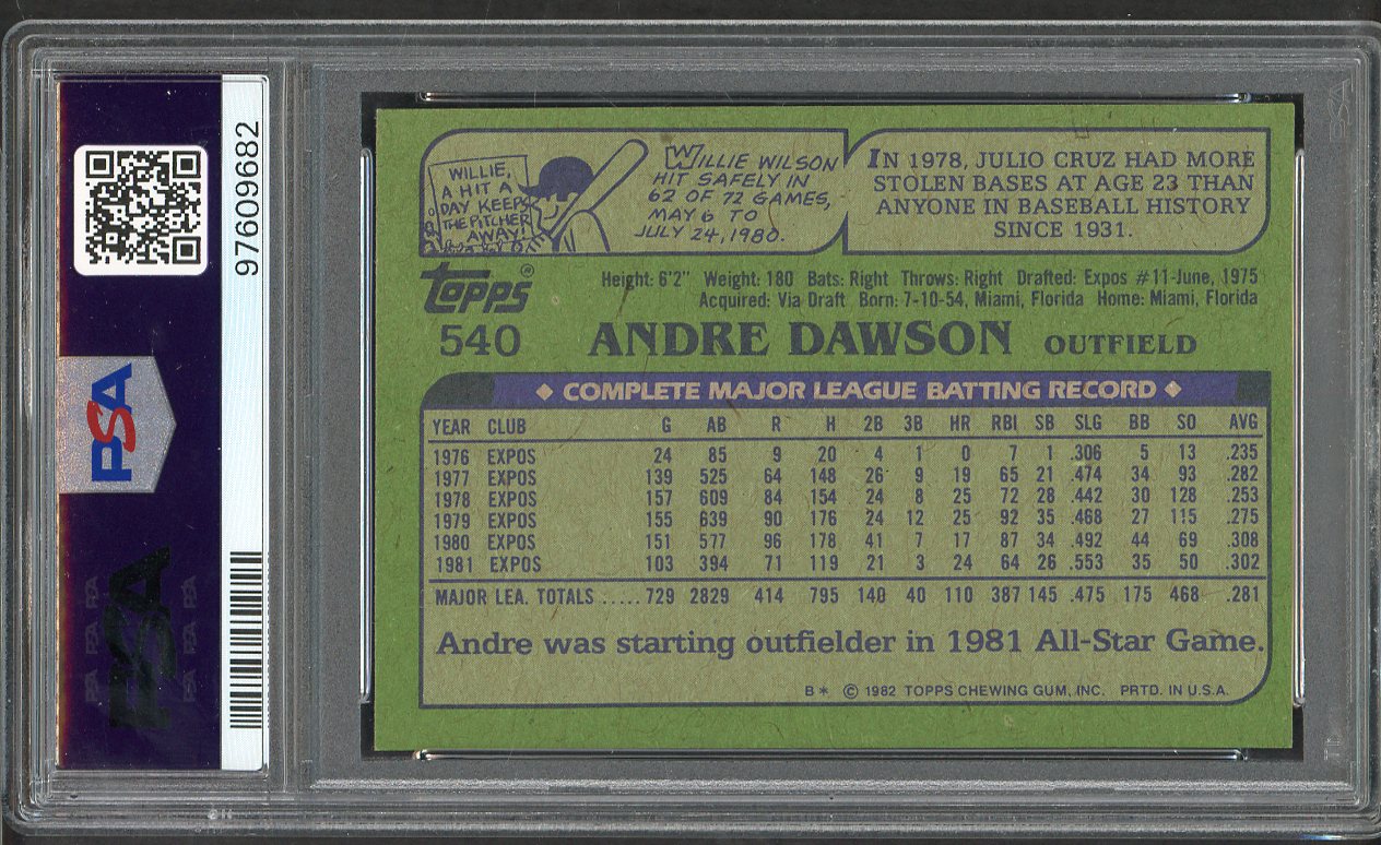 1982 Topps #540 Andre Dawson Expos PSA 9 MINT 564754