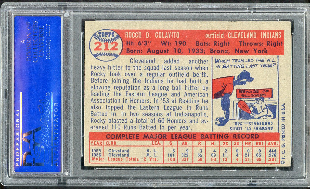 1957 Topps Baseball #212 Rocky Colavito Indians PSA 5 EX 564761