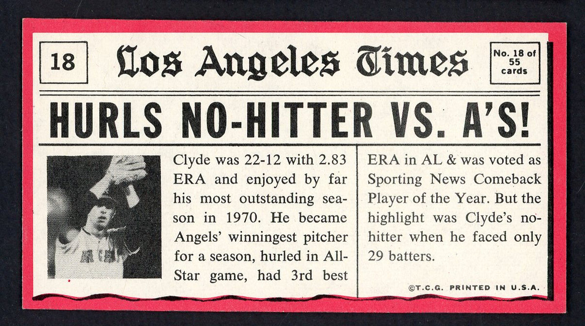 1971 Topps Baseball Greatest Moments #018 Clyde Wright Angels EX-MT 564830
