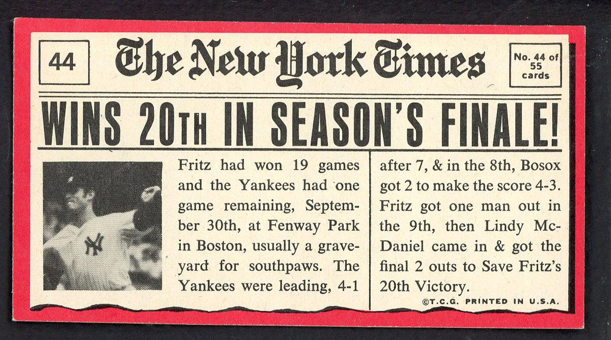 1971 Topps Baseball Greatest Moments #044 Fritz Peterson Yankees EX-MT 564856