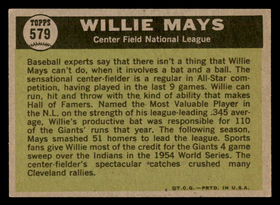 1961 Topps Baseball #579 Willie Mays A.S. Giants EX-MT 564878