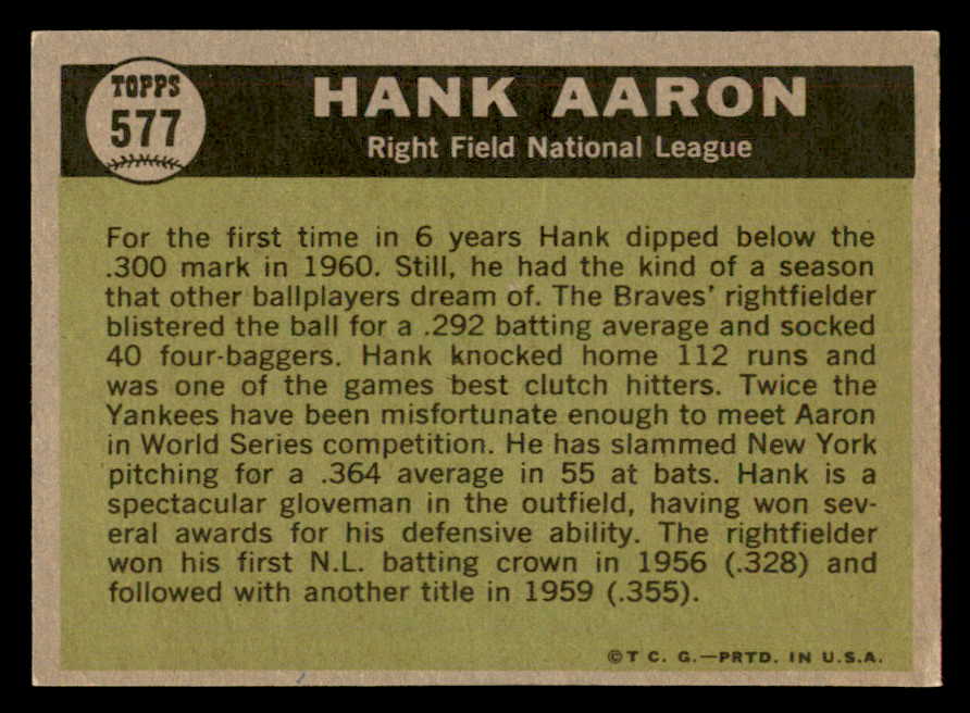 1961 Topps Baseball #577 Hank Aaron A.S. Braves EX-MT 564879