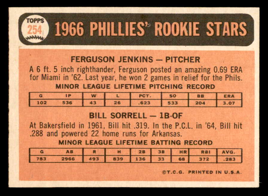 1966 Topps Baseball #254 Fergie Jenkins Phillies EX-MT 564913